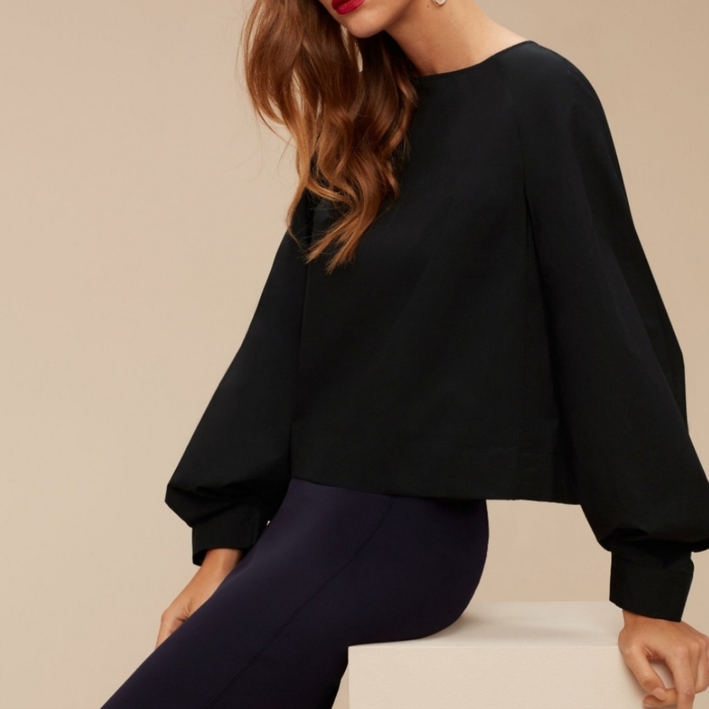Babaton Aritzia Niki Poplin Puff Sleeve Top sz S black office to outing